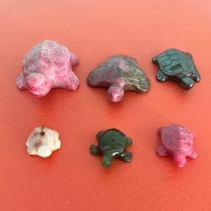 Rose/pink/silver/green marble Turtle figurines - Lot Of Six